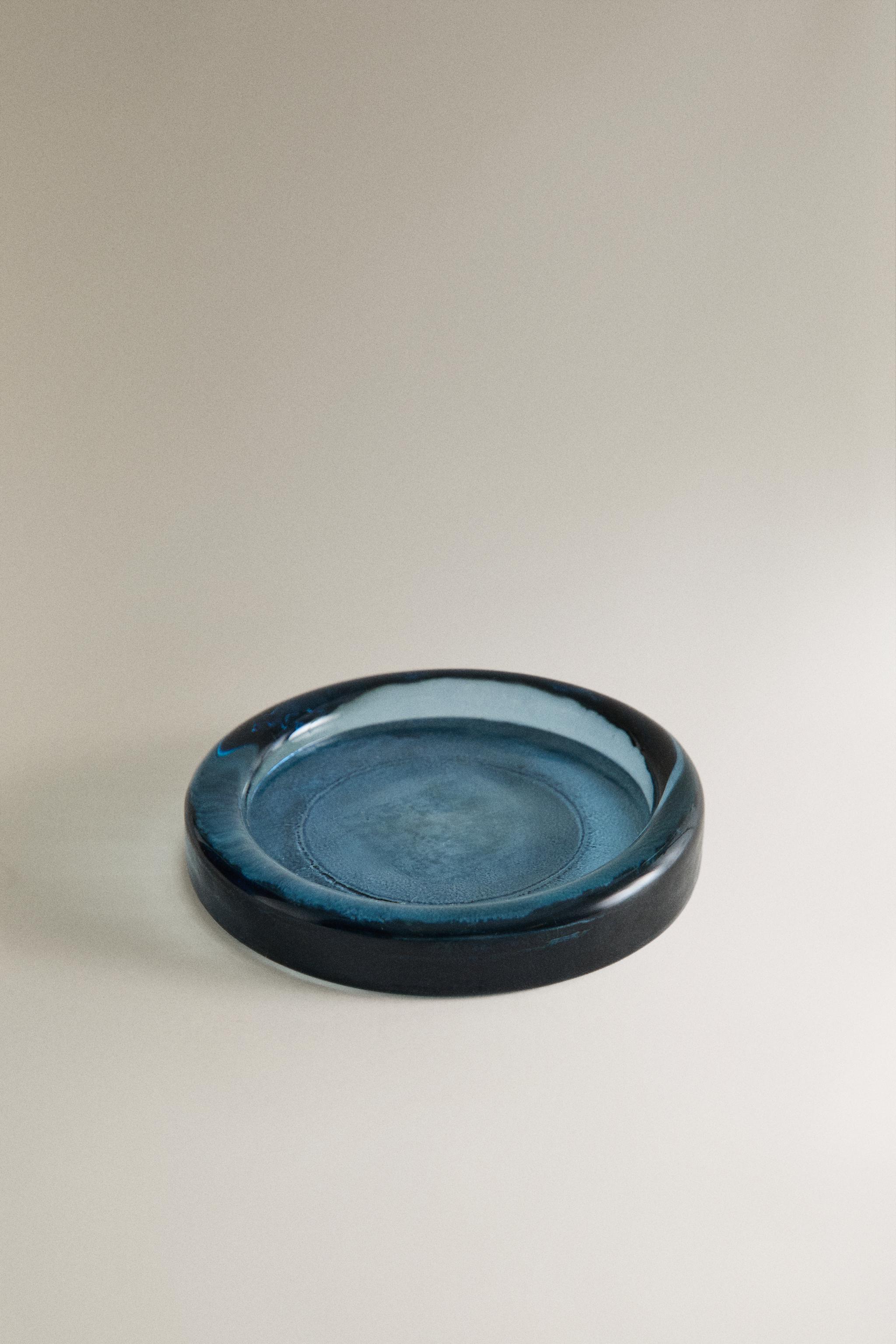 PORTE-SAVON BAIN VERRE BLEU TRANSLUCIDE